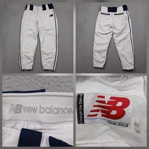New Balance‎ Baseball Pants White Navy Team Issue Elastic Cuff Youth 02